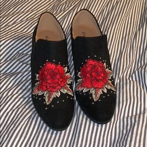 black studded and embroidered booties